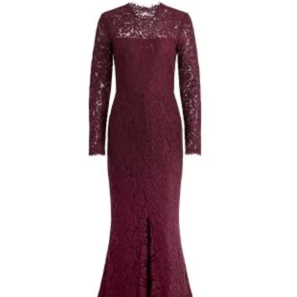 Rachel Zoe Angie Fig Purple Lace Open Back Long Sleeve Gown Dress